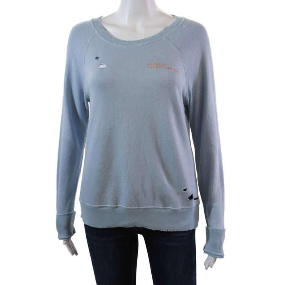 Philanthropy Womens Distressed As Far AS The Eye Can See Sweater Blue Size XL
